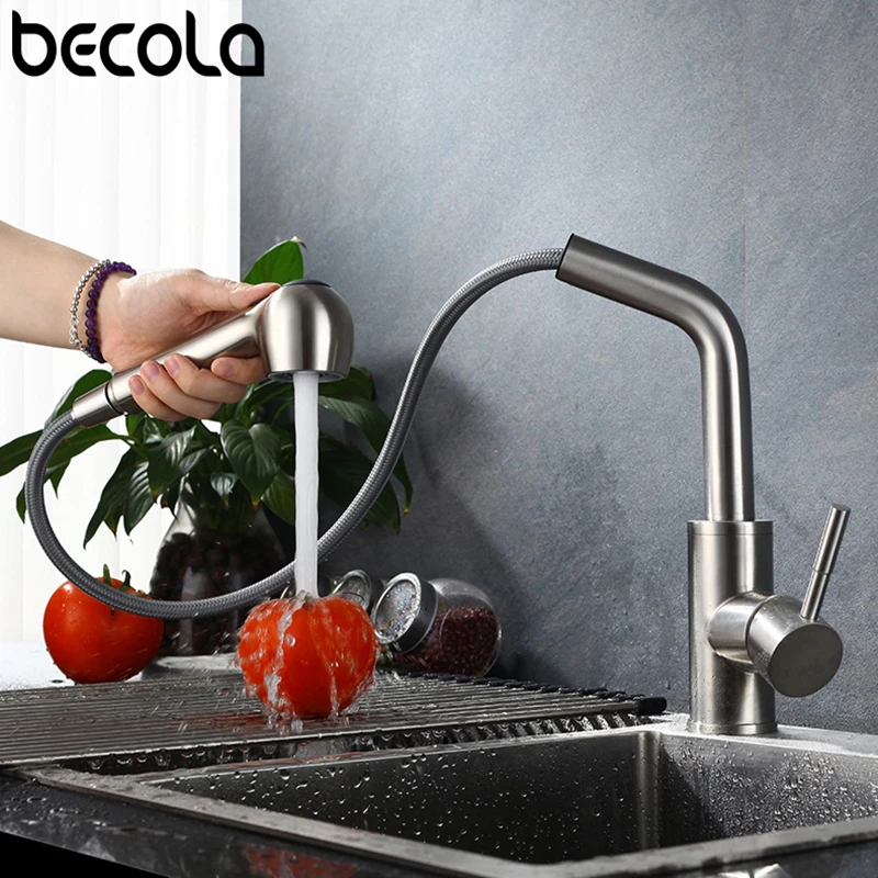 Кухонный Смеситель BECOLA выдвижной кран из нержавеющей стали с одной ручкой и