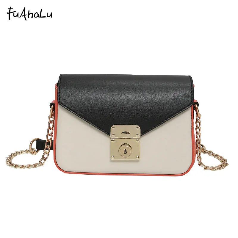 

FuAhaLu new hit color lock small square bag wild chain shoulder Messenger bag