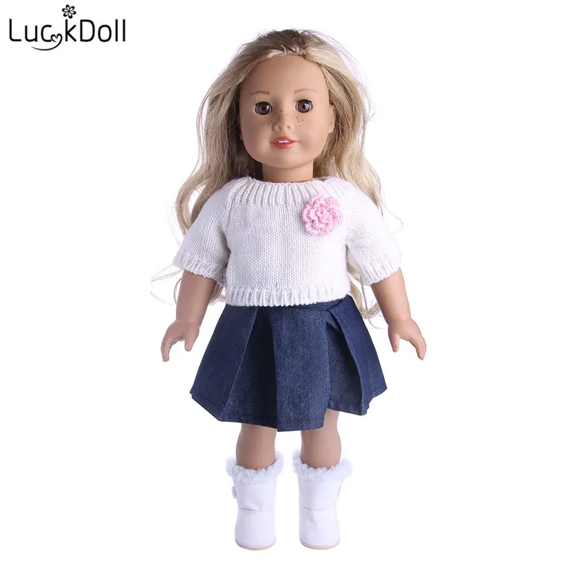 LUCKDOLL шляпа ручной работы+ шарф+ платье подходит 18 дюймов Американский 43cmBabyDoll одежда аксессуары, игрушки для девочек, поколение, подарок на день рождения