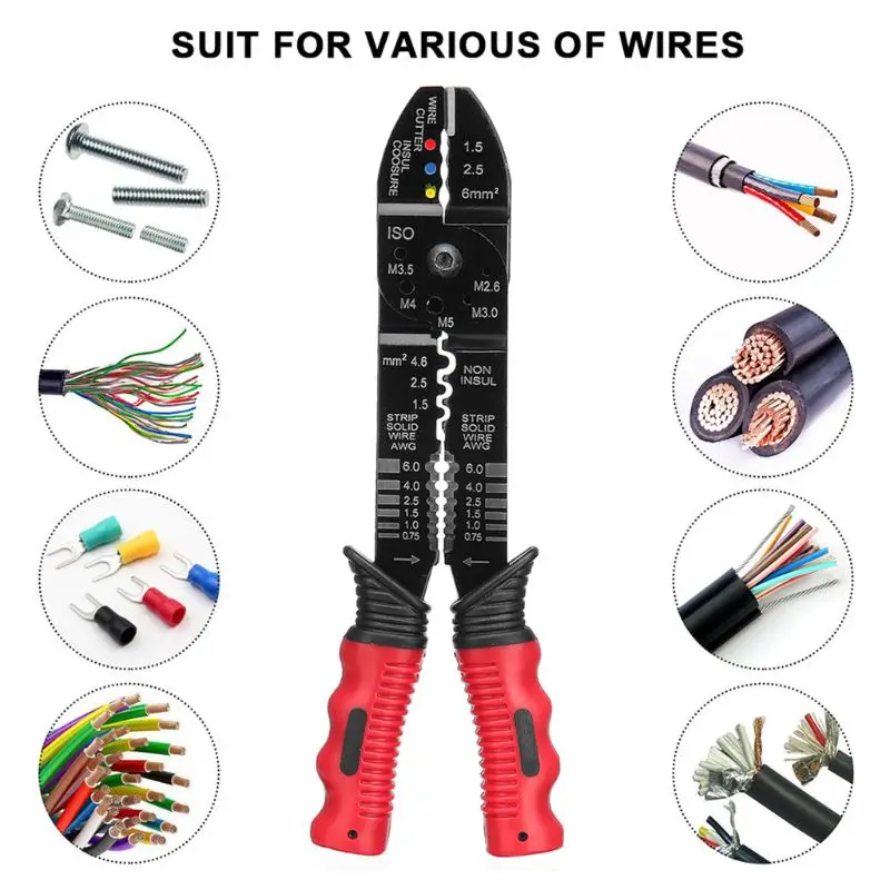 

Multi-function Wire Striper Cutter Crimping Plier Electric Cable Cutting Tool With Textured Grip Handle G8TB