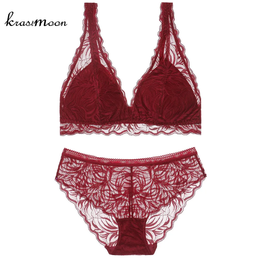 Sexy Lace Lingerie Bra Sets Wire Free Adjusted straps