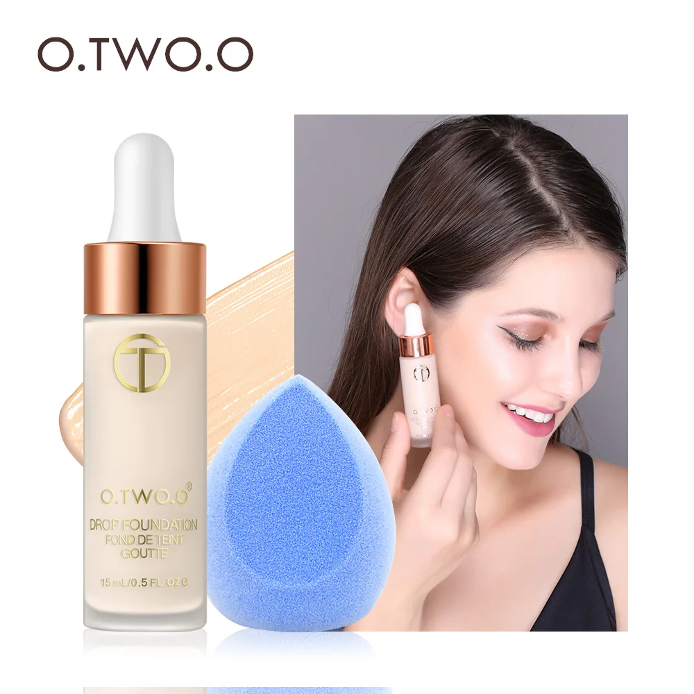 

O.TWO.O Foundation Makeup Long Lasting Liquid Foundation Cream Concealer With Sponge Puff Blender Face Makeup Set For Women