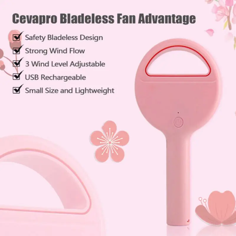 360° Portable Bladeless Hand Held Cooler Mini USB No Leaf Fans Air Conditioner