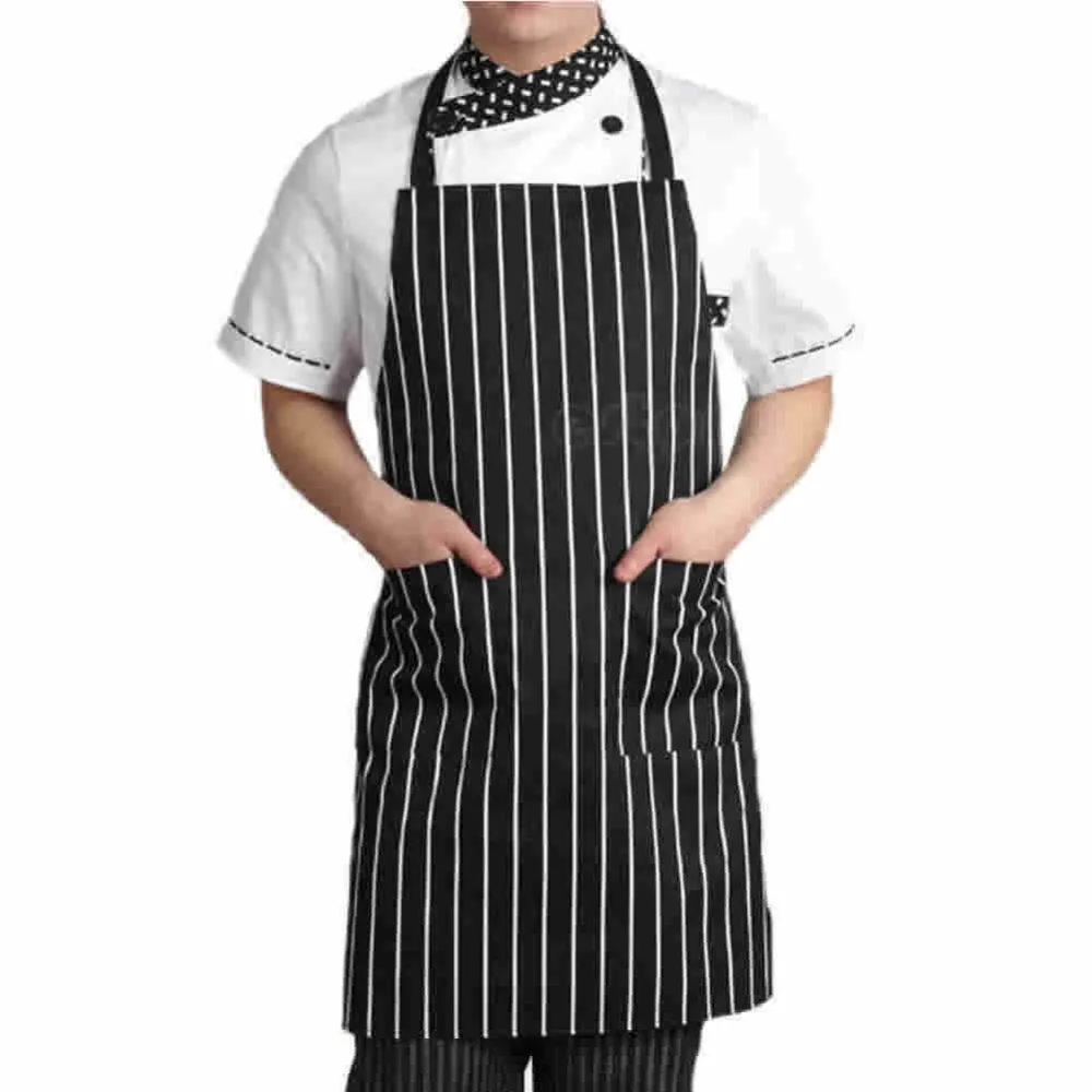 Мужской регулируемый взрослый черный полосатый фартук с нагрудником с 2 карманами шеф-повара официанта кухни повара