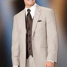 Новые стильные бежевые смокинги для жениха с отворотом, мужские свадебные костюмы(пиджак+ брюки+ галстук+ жилет)/костюм для шафера/свадебное платье sutisw