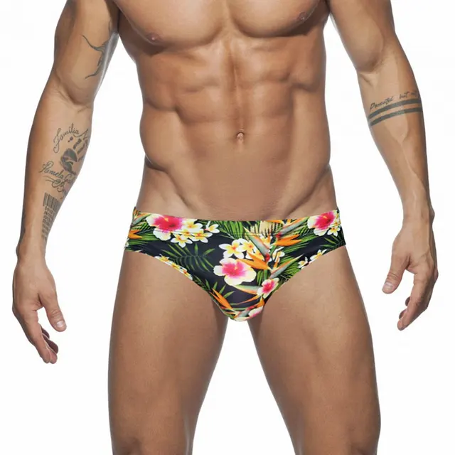 US $8.20 Men Swimwear Push Up Low Rise Swimming Briefs Mens Sexy Flower Print Swim Trunks Beach Shorts Surff