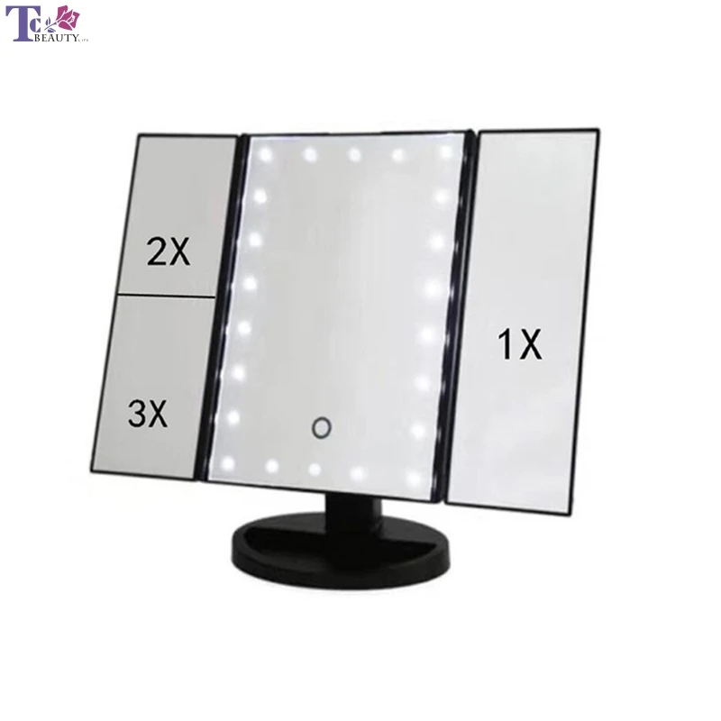 

LED Makeup Mirror Touch Screen With Lights 3 Folding 22Leds 2X/3X Magnifying Table Desktop Portable Vanity Mirrors Suction Cup