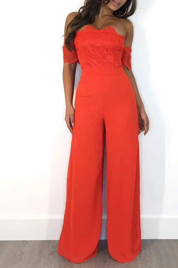 Strapless Women Sexy Off Shoulder Clubwear Jumpsuit Lace Floral High Waist Playsuit Summer Female Party Jumpsuit Clothes