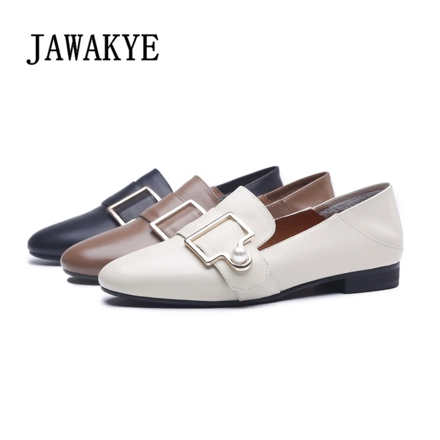 

New fashion women loafers shoes thick heels Comfortable Single shoes woman Square Toe Metal Buckle spring Slip on loafer Pumps
