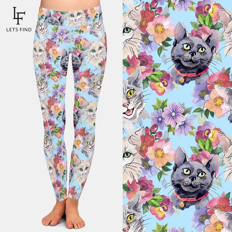 Letsfind Nieuwe Aankomst Dier Vormen Katten En Bloemen 3D Digital Printing Vrouwen Legging Hoge Taille Slanke Casual Broek Leggings