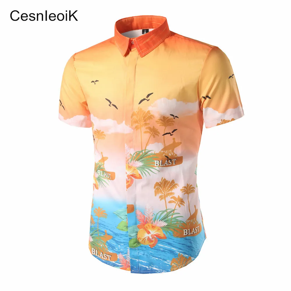 Summer Features Shirts Men Casual Beach Shirt New Arrival Short Sleeve Casual Slim Fit Vacation