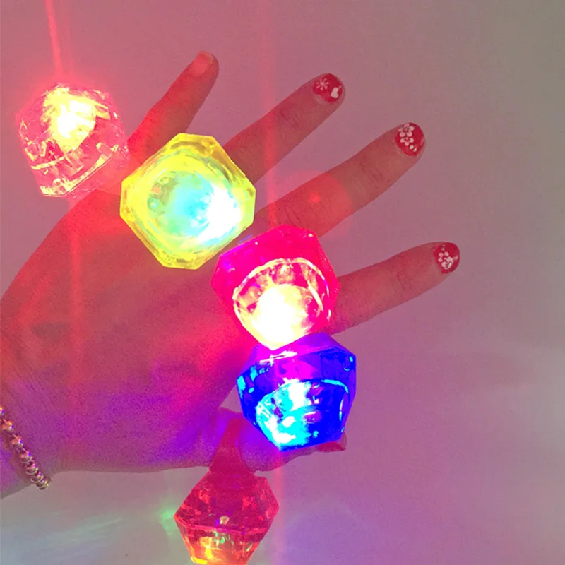 LED Glowing Huge Diamond Finger Ring Novelty Flashing Light up toys for