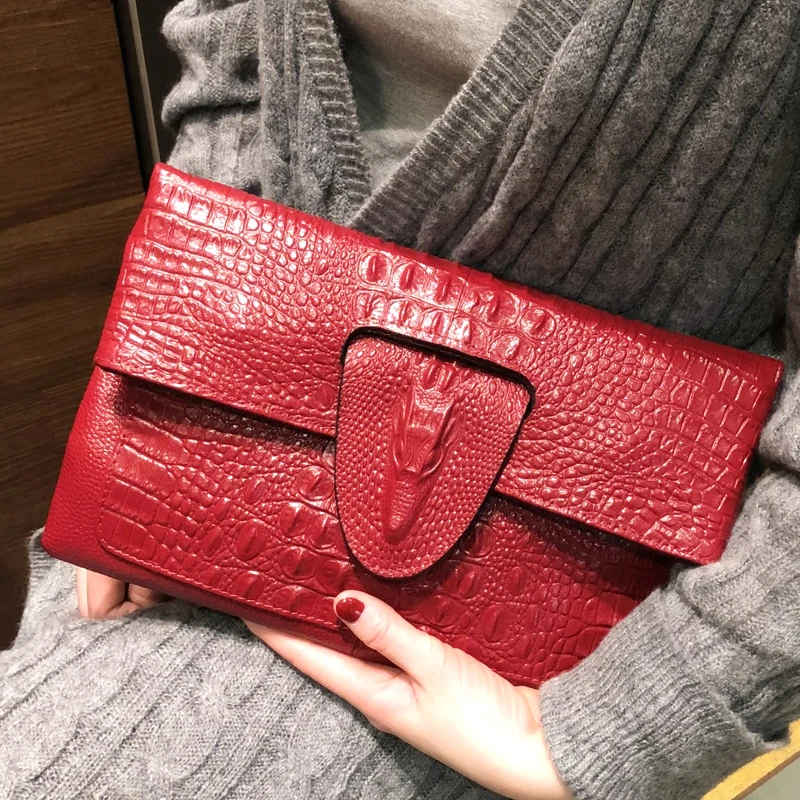 

DOYUTG Women Envelope Clutch Bags Crocodile Head Day Clutch Lady Real Cow Leather Shoulder Bag Crossbody Purses Wedding Bag A227
