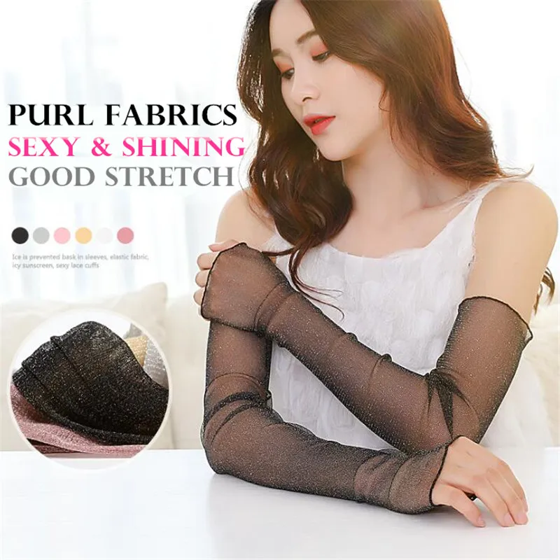 

Ultra-thin Shiny Purl Mesh Yarn Arm Sleeves,Outdoor&Driving Running Riding Lady Anti-UV Sunscreen Women Fingerless Long Gloves