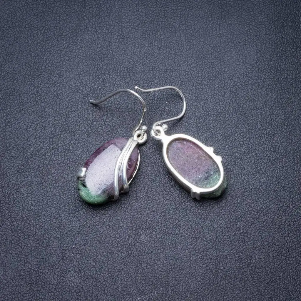 

Natural Ruby Zoisite Handmade Unique 925 Sterling Silver Earrings 1.5" Y2989