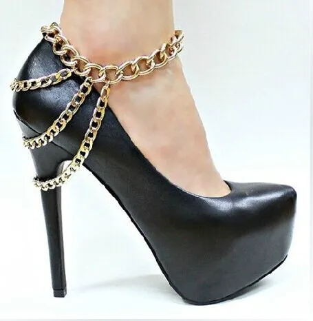 Women Gold Metal Chain Boot Bracelet Anklet Heel Shoe Drops Charms Bling Jewelry 