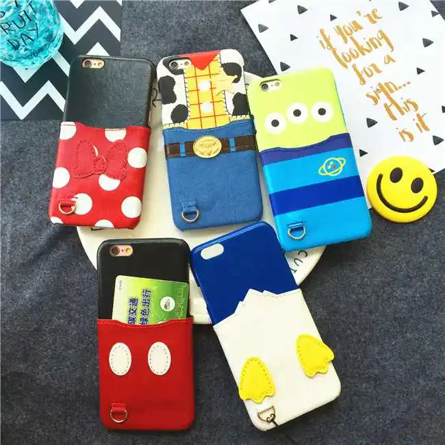 

For iPhone XS Max XR X Toy Story Alien Woody Monsters Mickey Minnie Pouch Pocket Card Leather Case For iPhone 8 6 6S 7 Plus