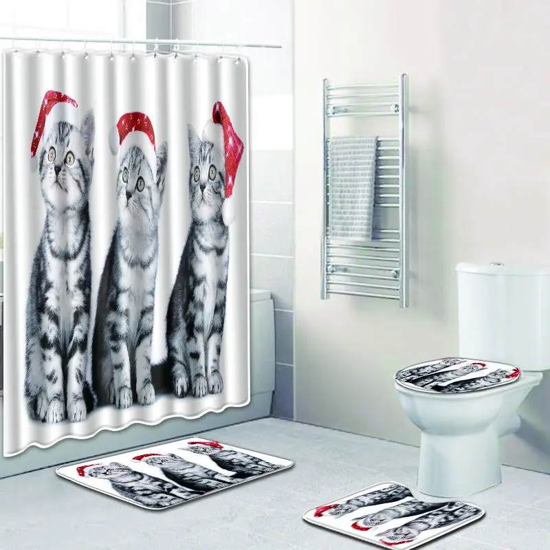 Zeegle коврик с рисунком кошки для ванная комната, Туалет набор ковриков 4 шт. с душевой занавеской из микрофибры дверные туалетные коврики ковер Нескользящие коврики - Цвет: m11