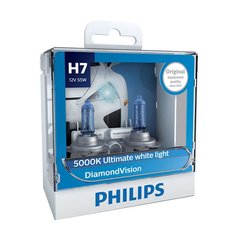 Koop Philips H1 H4 H7 H8 HB3 HB4 9003 9005 9006 12V Diamond Vision 5000K Car Halogeen Koplamp Fog lamp Super Xenon Wit Licht, paar