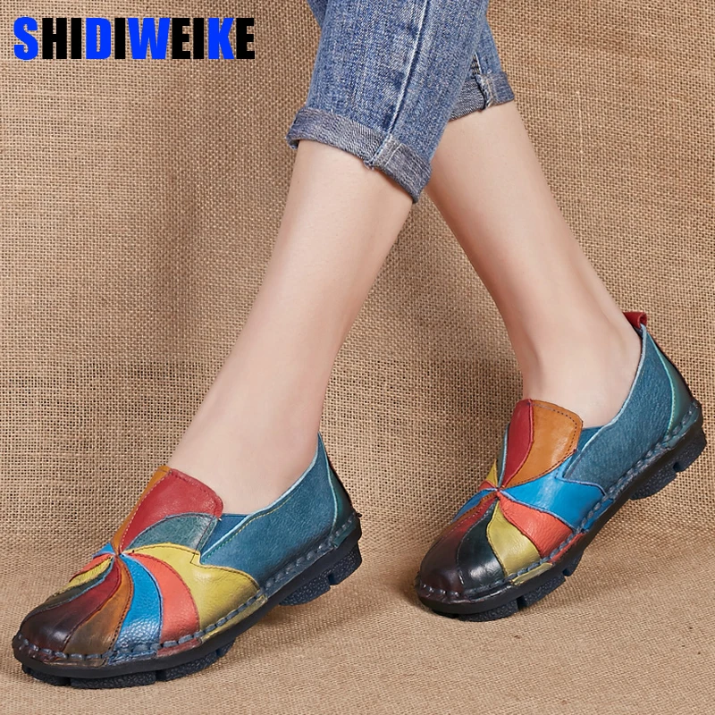 

genuine leather flat shoes woman plus size 35-41 2018 new loafer shoes cow leather ladies shoes solid shallow women's shoe n537