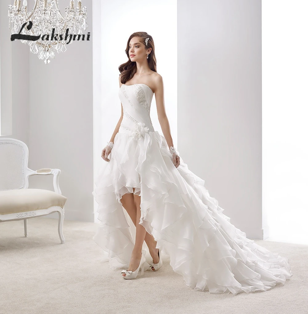 Elegant Strapless High Low font b Wedding b font font b Dress b font with Cascading
