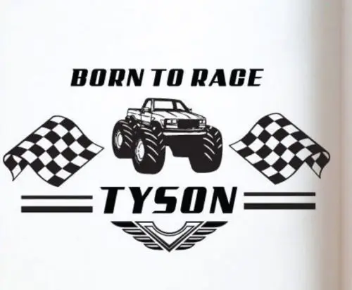 Personalized Custom Name Born To Race Monster Truck Wall Stickers Decals Vinyl free shipping | Дом и сад