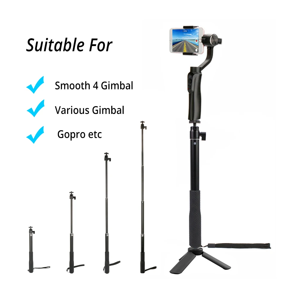 

Black Extension Bar Telescopic Rod Monopod Stick for Gopro 6 YI Zhiyun Smooth Q smooth 4 Evolution DJI Osmo 2 Feiyu Vimble 2