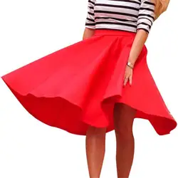Спальное место #501 2019 Новая мода Винтаж Для женщин стрейч Высокая Талия расклешенное плиссированное платье с коротким и широким подолом