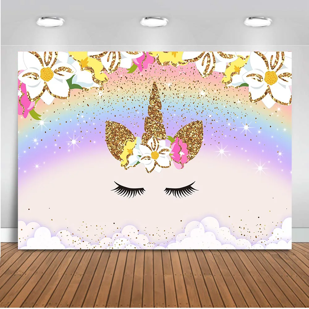 

Newback Unicorn backdrop for Photography Rainbow Newborn Baby Shower Photo Shoot Background Party Decoration Banner Props