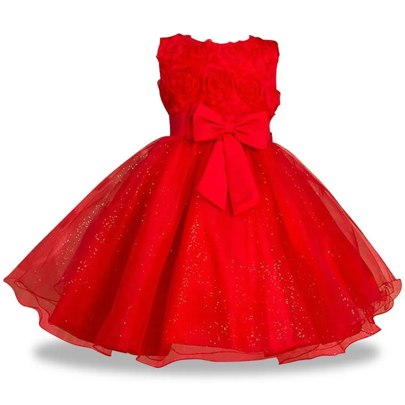 Платья с цветочным узором для девочек; одежда на год; вечерние платья без рукавов с большим бантом для маленьких девочек; платье принцессы на свадьбу; детское праздничное платье; Vestidos - Цвет: Красный