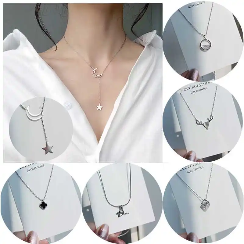 Summer Sexy Necklaces for Women Girl Cheap Multilayer Wild Jewelry Moon Star Pendants Silver Color Choker Cross Girlfriend Gift | Украшения