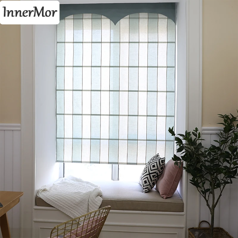 Innermor Stripe Gray roman Curtains For Living room Jacquard Roman