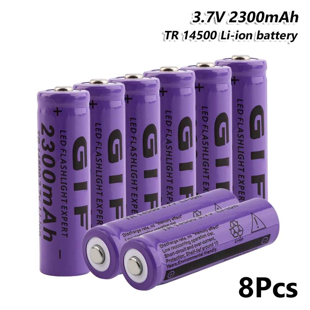 8Pcs Torch Laser Pointer Rechargeable Li ion GIF 14500 Battery 3.7V