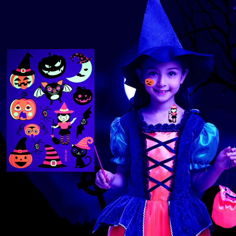 

1 Sheet Luminous Cartoon Light Hallowmas Tattoos Stickers Glow In the Dark Fluorescent Waterproof Butterfly Tattoo For Face Body
