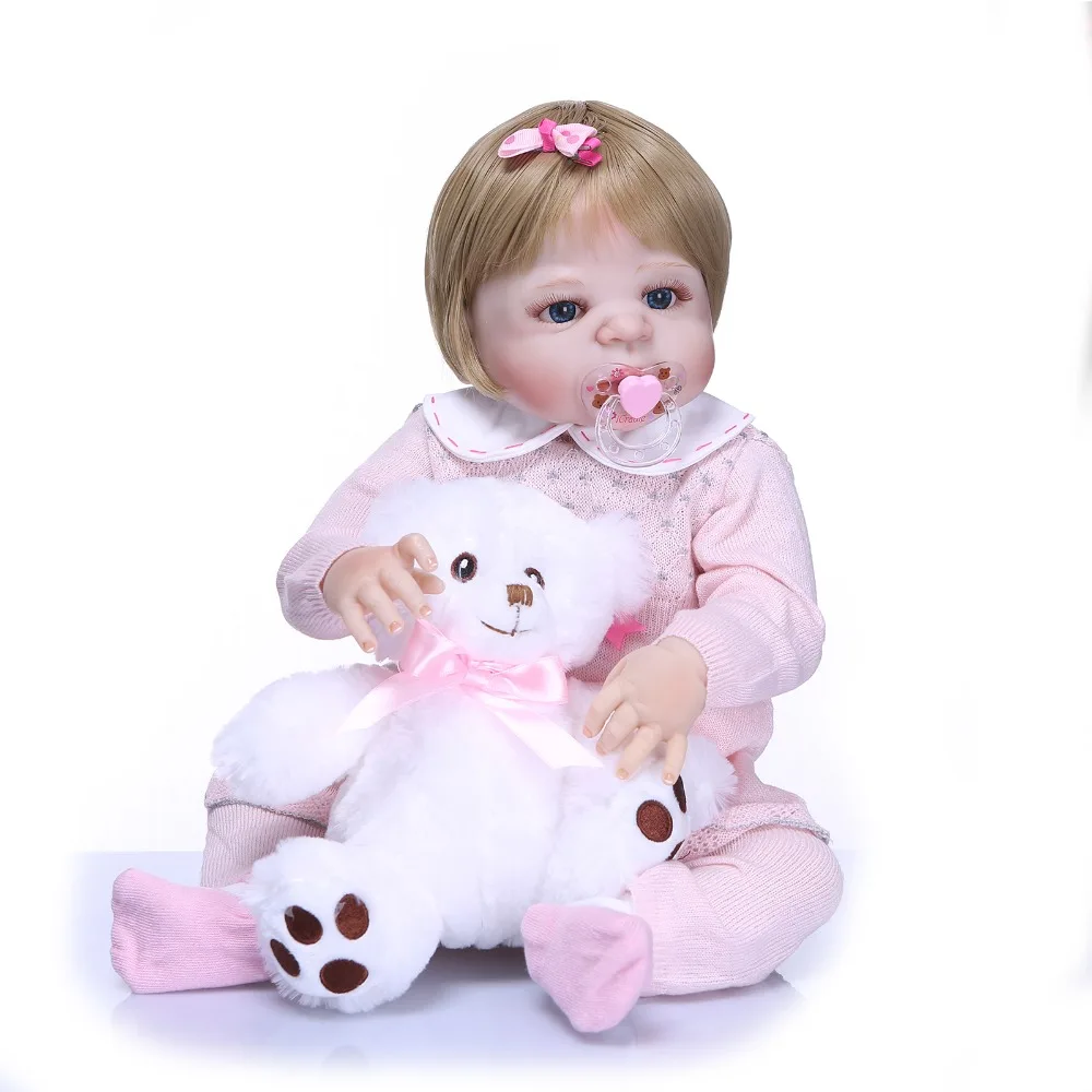 

Nicery 22inch 55cm Bebe Reborn Doll Hard Silicone Boy Girl Toy Reborn Baby Doll Gift for Child White Bear Baby Doll