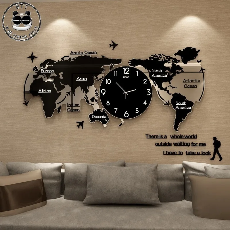 Большая карта мира настенные часы 3D наклейки Подвесные часы светящиеся в темноте современный дизайн часы настенные часы домашний декор