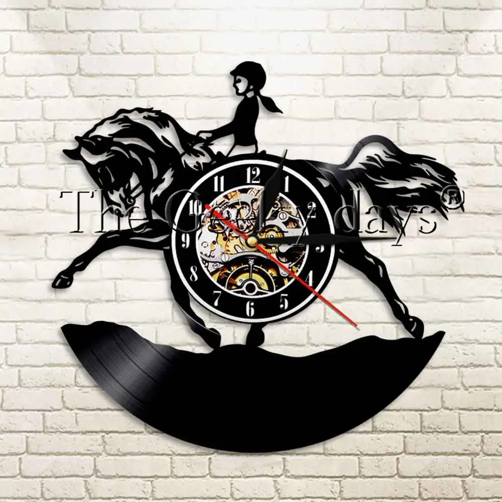 1Piece Equestrianism Vinyl Record Wall Clock Rider Horse Riding Wall Clock Modern Design Home
