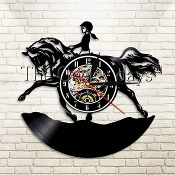 

1Piece Equestrianism Vinyl Record Wall Clock Rider Horse Riding Wall Clock Modern Design Home Decor Wall Watch Time Clock