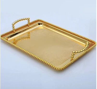 

large size European Gold plated Rectangle metal food tray metal serving tray gold fruit plate wedding tray decoration FT004