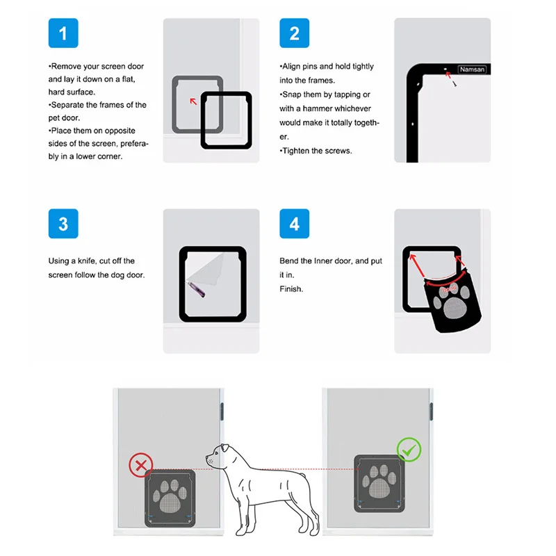 4-Way Lockable Plastic Pet Big Dog Cat Door for Screen Window Safety Flap Gates Pet Tunnel Dog Fence Free Access Door for Home8