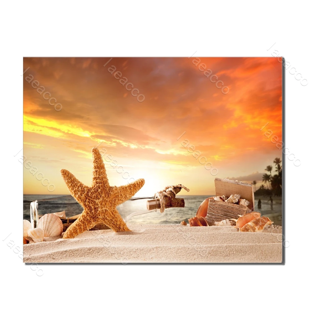 

Laeacco Shell Starfish Summer Holiday Posters and Prints Wall Artwork Nordic Painting in Canvas Living Room Home Decor No Frame