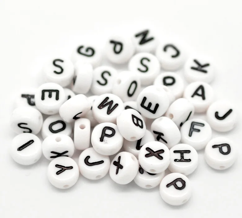 100 Number 4 acrylic round number beads white and black
