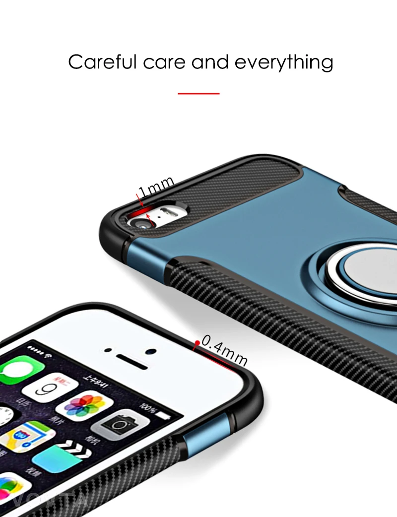 VOVTA Luxury Anti-knock case for iPhone 5 5s SE  Metal Ring Bracket case Shockproof Rugged Armor Phone Cover for iPhone5 5S SE9