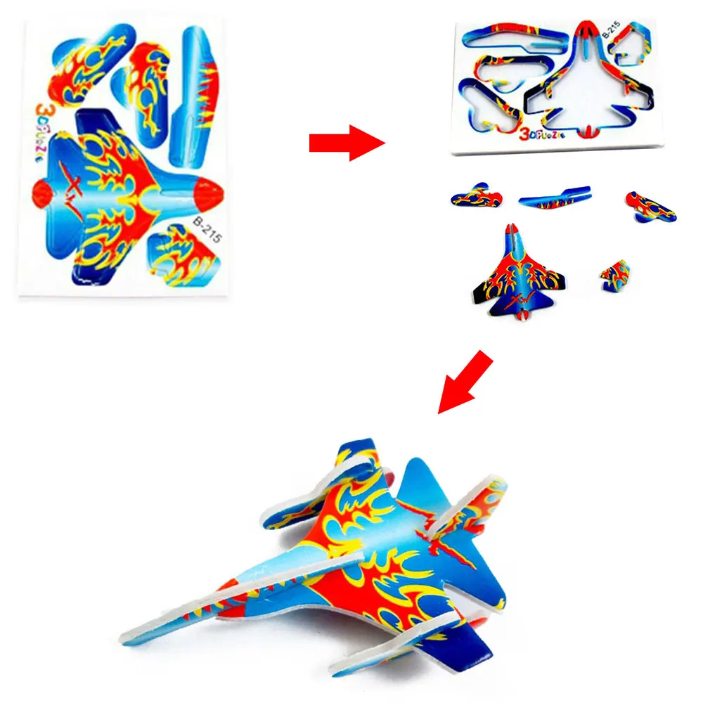 10 шт. DIY бумажные поделки 3D блоки самолет Детские картонные Пазлы игрушки головоломки Модель Строительство смешная игра для детей случайный цвет