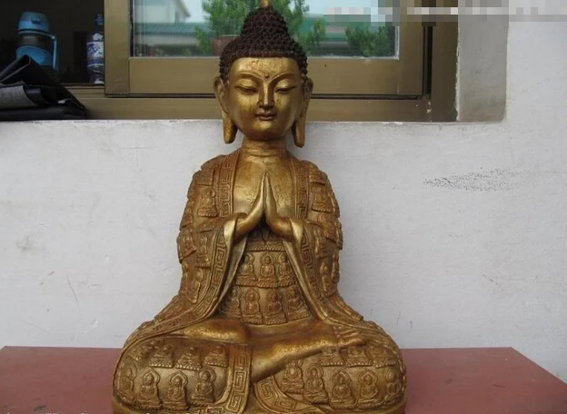 

USPS to USA S0399 17"Chinese tibet Temple Folk Fane bronze Gild Sakyamuni Tathagata buddha statue (B0328)