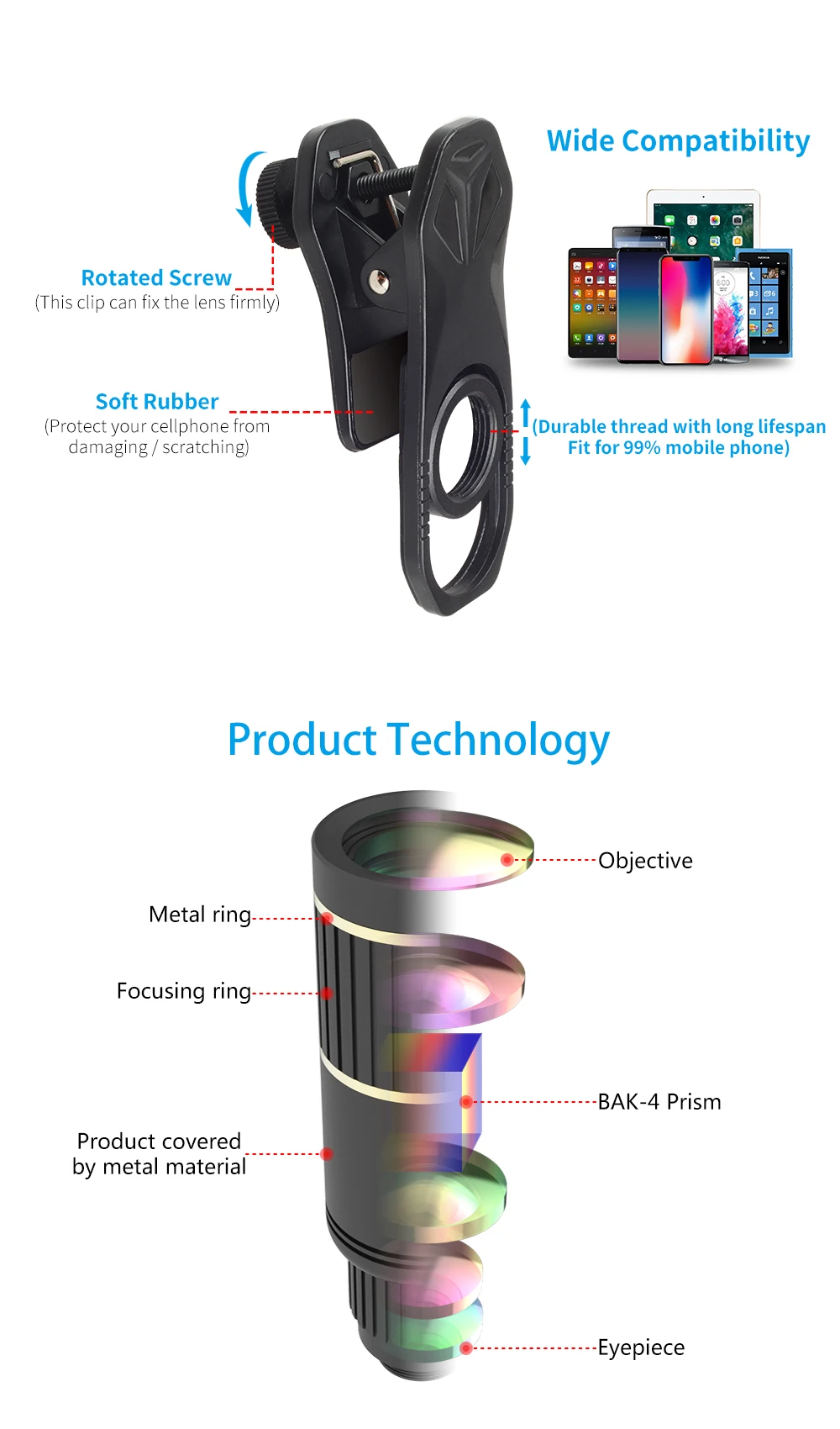 APEXEL Phone Camera Lens Kit universal Metal 16x Telescope telephoto lens+selfie tripod+ 3 in 1 lens for Samsung iPhone and Android 11 6 (2)