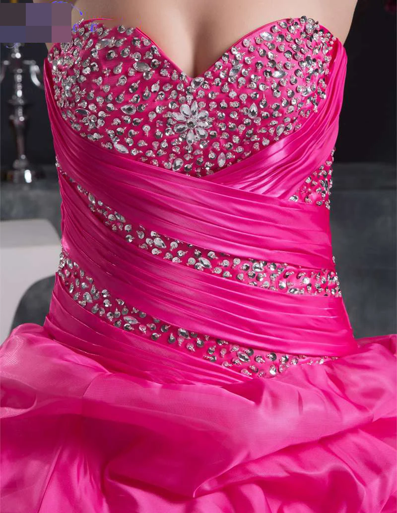 Vestidos De Quinceaneras милое бисерное ярко-розовое Пышное Платье из Тафты Бальные платья милые 15 платья Сладкие 16 принцесс