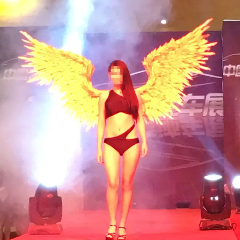 Новинка! костюмированные Красивые золотые крылья Ангела из перьев 185 см крылья феи для танцевальной фотографии дисплей праздничные