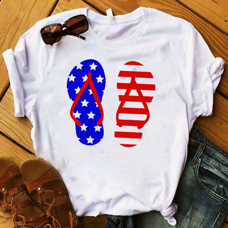 Женская рубашка с принтом в виде американского сердца, Женская Полосатая футболка с рисунком флага США, футболка с коротким рукавом, Женская футболка s