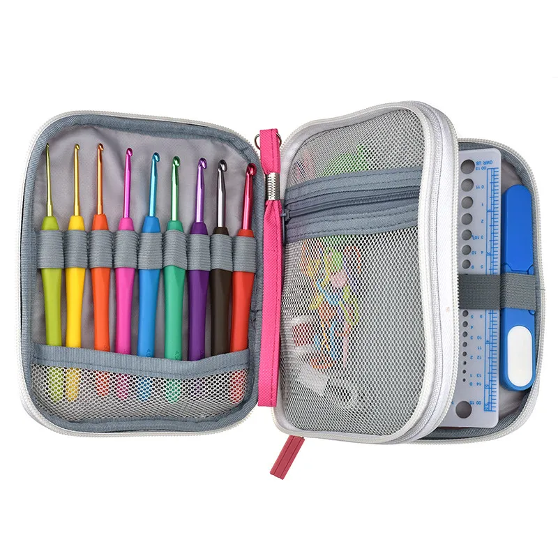 Looen 16pcs Crochet Hooks Set Knitting Sewing Needles 52pcs Full Knit Gauge Scissors Stitch Holder Sewing Accessories With Case (12)